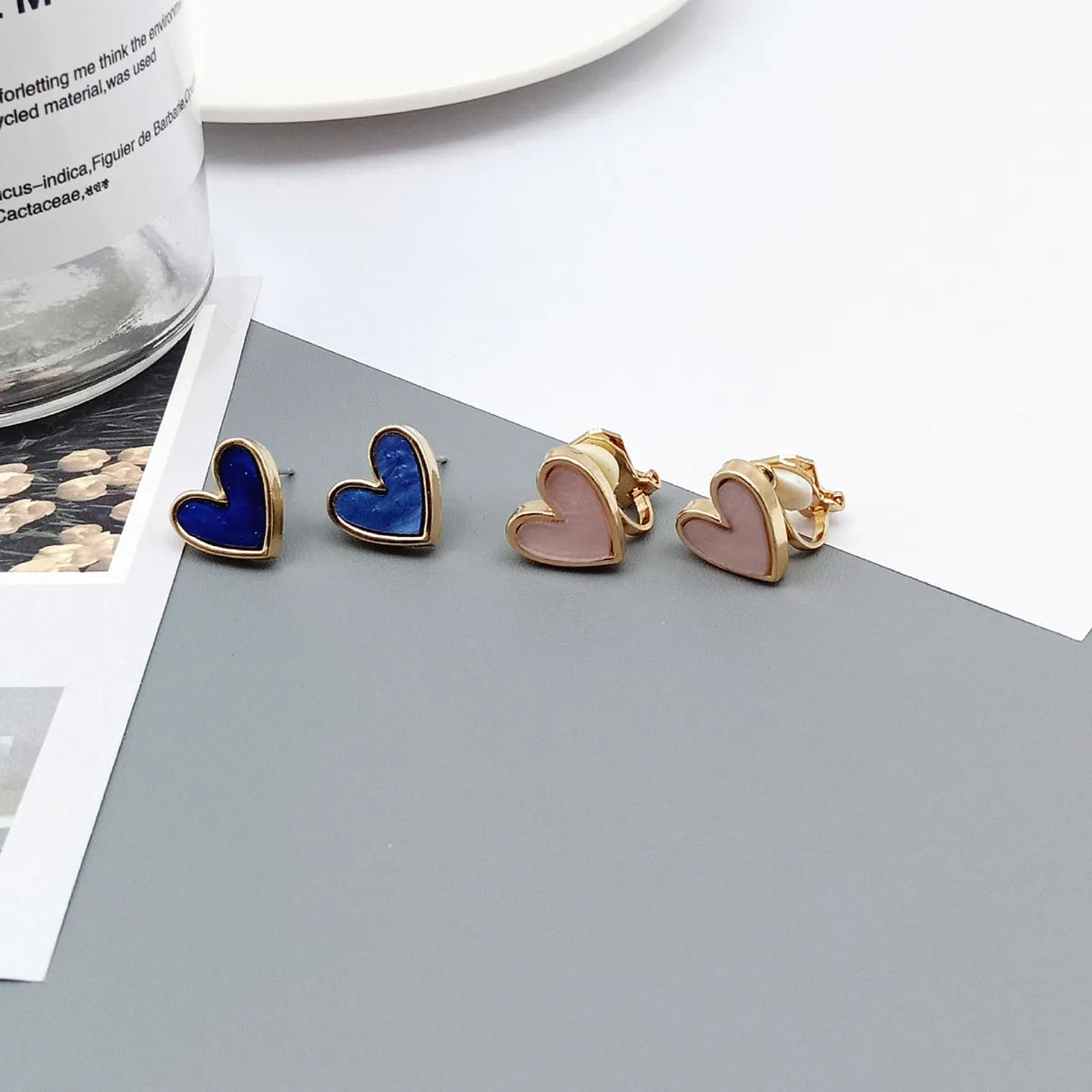 Earthy timber earrings -Fashion Heart Shape Alloy Enamel Ear Clips Ear Studs