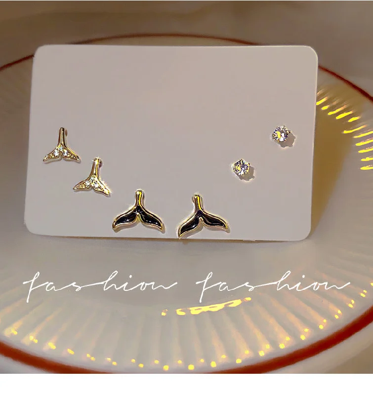 Robust dangle earrings -Cute Star Heart Shape Bow Knot Copper Plating Inlay Zircon Hoop Earrings Ear Studs 1 Set