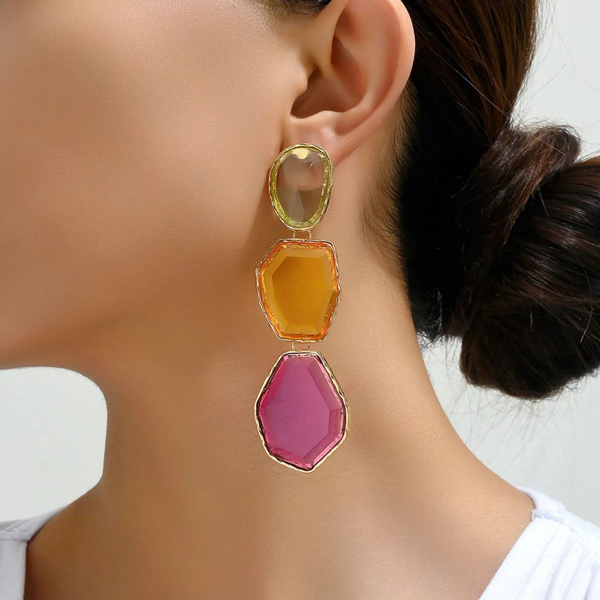 Cure charm earrings -1 Pair Elegant Exaggerated Square Inlay Zinc Alloy Resin Dangling Earrings