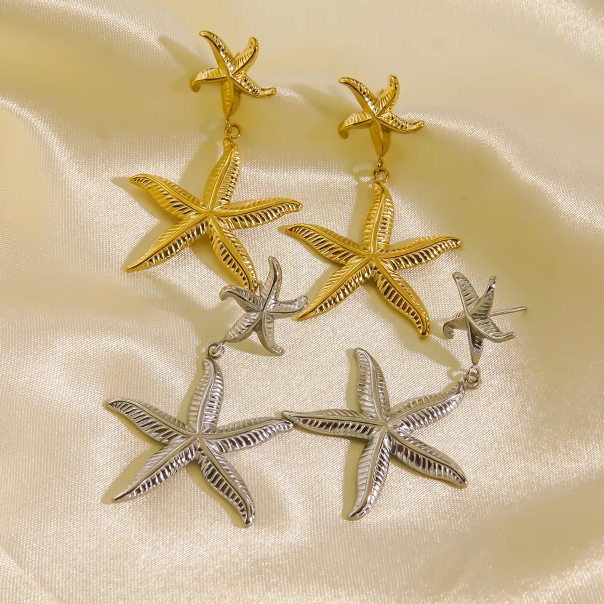 Premium luster earrings -1 Pair Beach Starfish Plating Stainless Steel 14k Gold Plated Drop Earrings