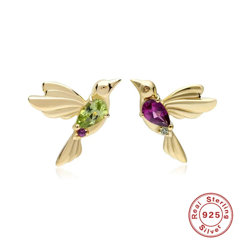 Chunky shine earrings -1 Pair Cute Bird Plating Inlay Sterling Silver Artificial Gemstones Ear Studs