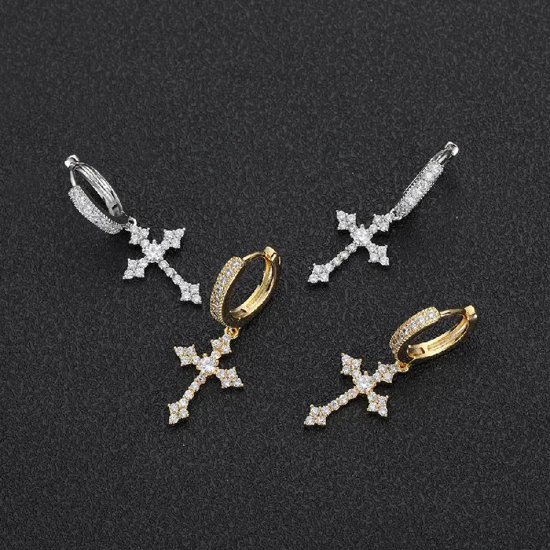 Sophisticated elegance earrings -1 Pair Hip-Hop Streetwear Cross Inlay Copper Zircon Drop Earrings