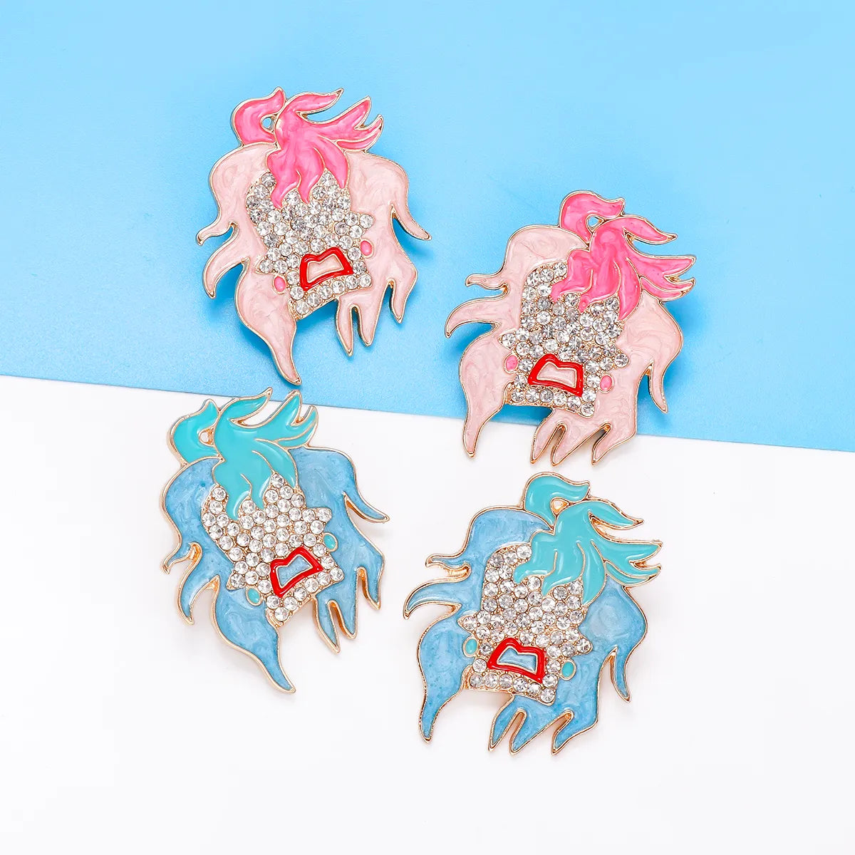 Smooth ceramic earrings -1 Pair Funny Cartoon Character Inlay Alloy Rhinestones Ear Studs