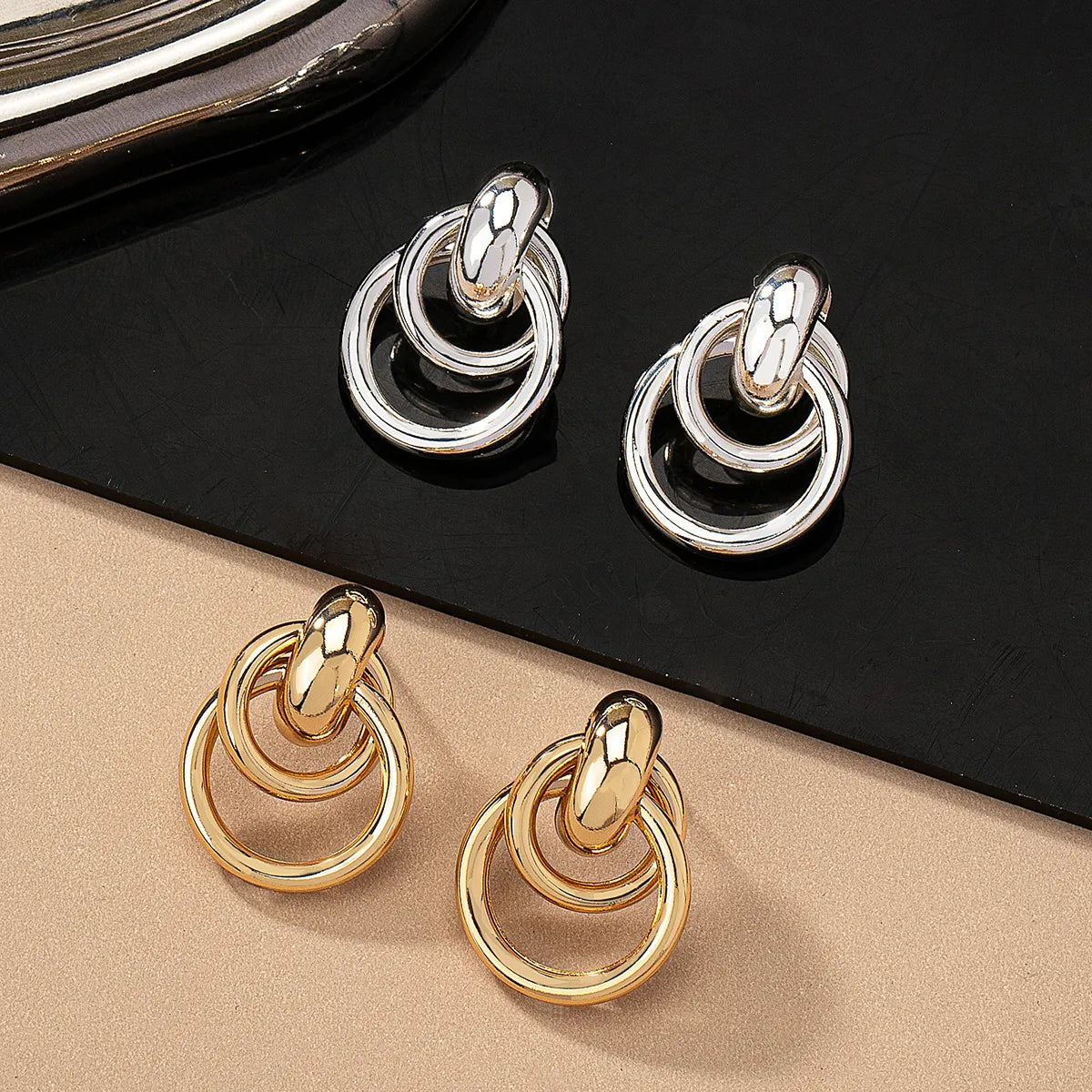 Rest charm earrings -2 Pieces Simple Style Circle Round Plating Alloy Ferroalloy 14k Gold Plated Silver Plated Ear Studs