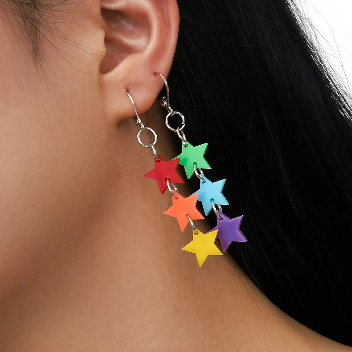 Robust dangle earrings -New Style Keychain Hanging Ring Red Orange Yellow Green Blue Purple Acrylic Tassel Star Five-Pointed Star Earrings