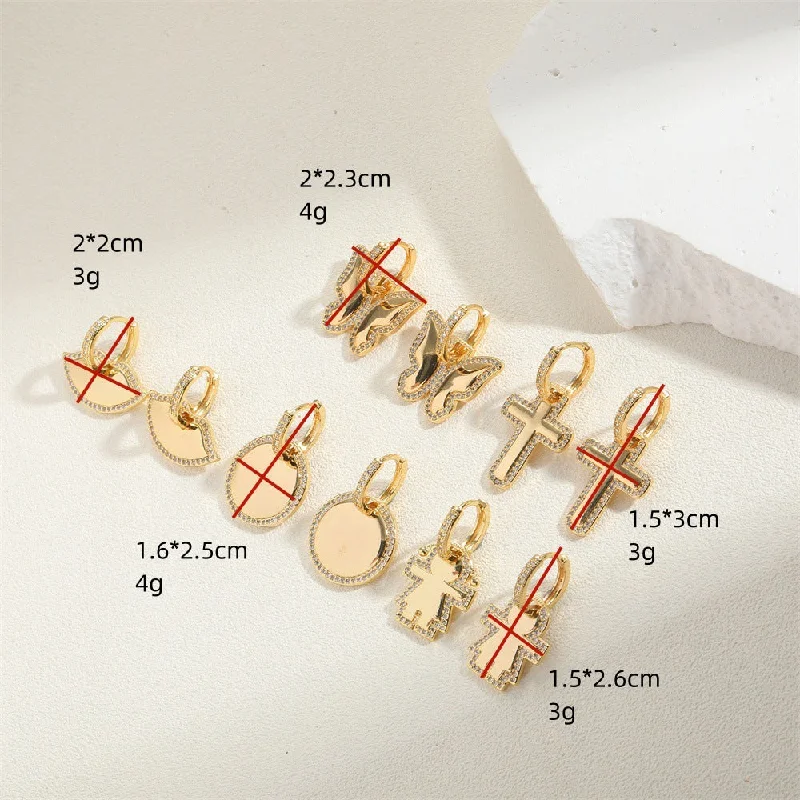 Travel charm earrings -European and American new small and exquisite, retro Korean Internet celebrity cross design earrings, versatile, light luxury zircon earrings women