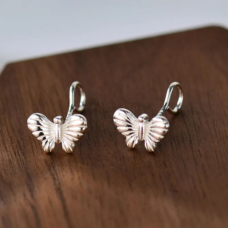 Perfect round earrings -1 Pair Elegant Lady Butterfly Plating Sterling Silver Ear Studs