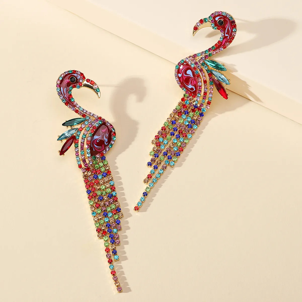 Jewel burst earrings -1 Pair Luxurious Shiny Bird Tassel Plating Inlay Zinc Alloy Rhinestones Drop Earrings