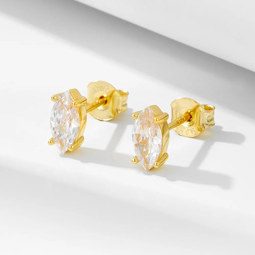 Breath harmony earrings -1 Pair Ig Style Geometric Plating Inlay Sterling Silver Zircon 14k Gold Plated Rhodium Plated Ear Studs