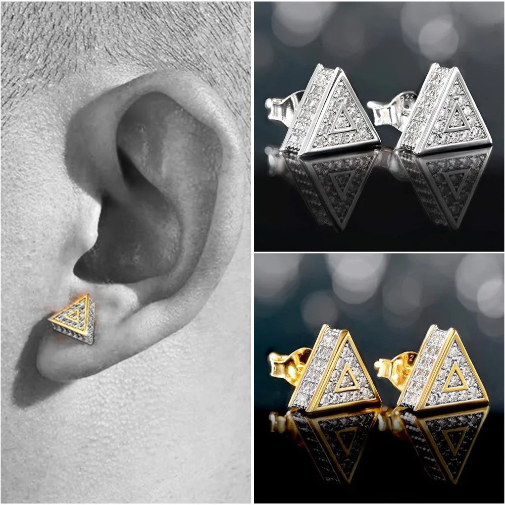 Ruby red earrings -1 Pair Simple Style Commute Triangle Plating Copper Zircon 14K Gold Plated White Gold Plated Ear Studs