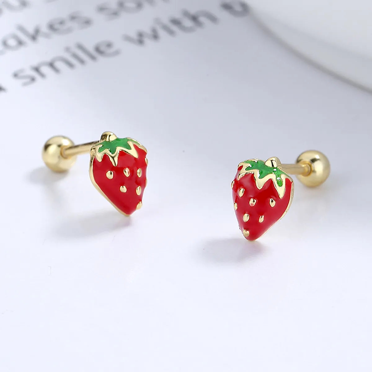 Boxy square earrings -1 Pair Cute Strawberry Sterling Silver Plating Ear Studs