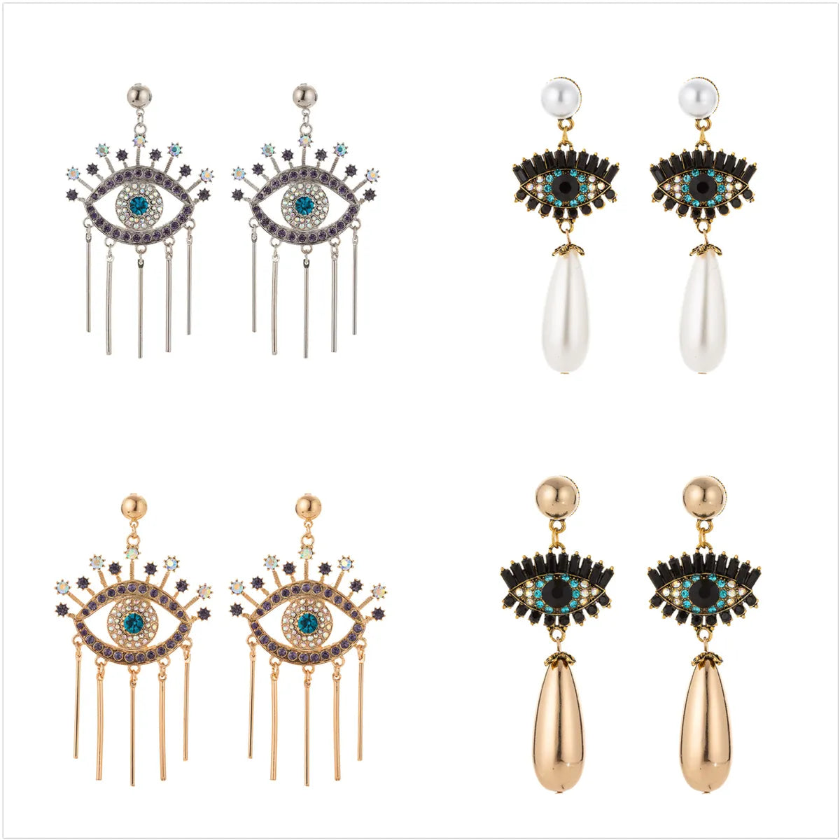 22K gold luster earrings -Simple Style Eye Alloy Inlay Rhinestones Women's Drop Earrings