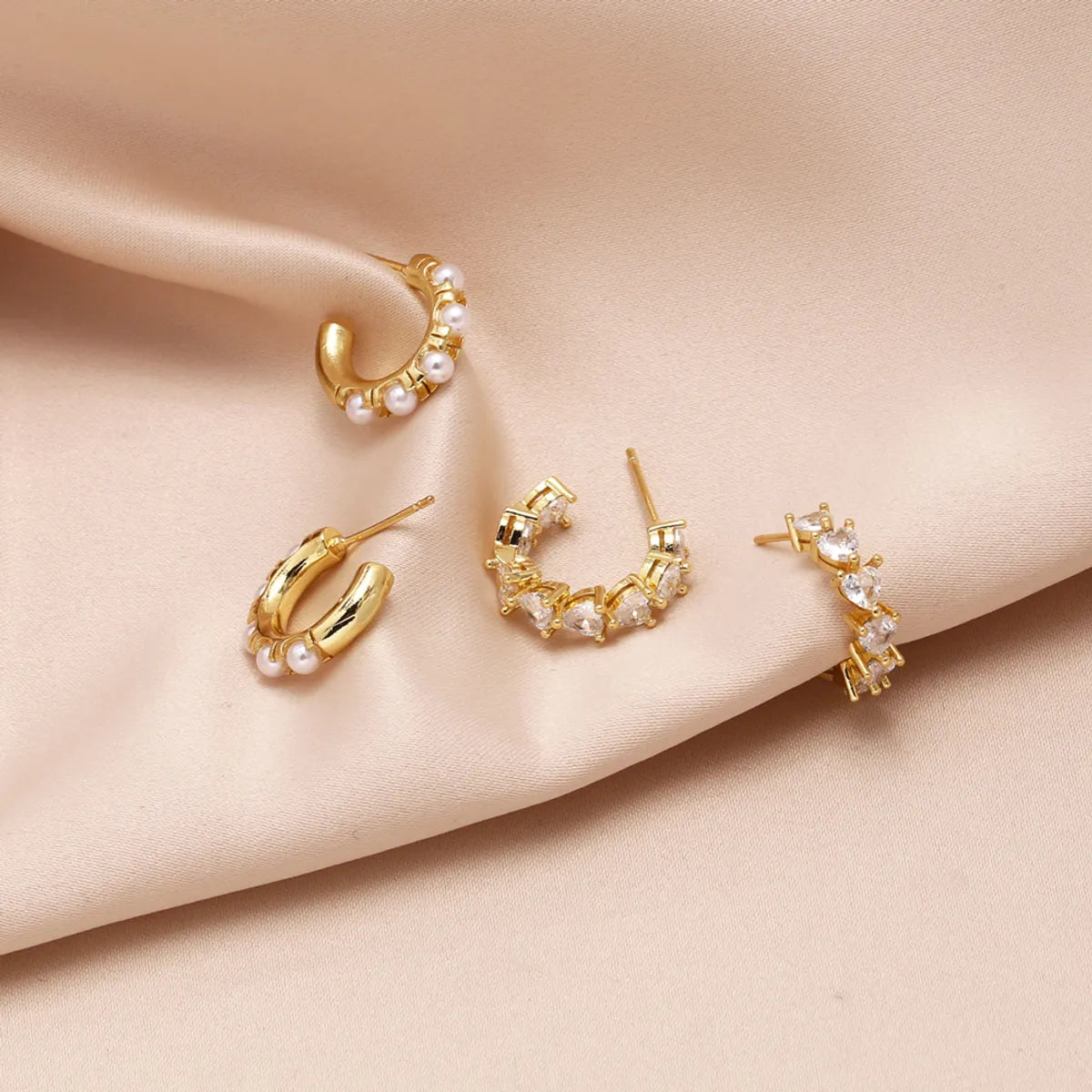 Citrine yellow earrings -1 Pair Elegant Simple Style Geometric Copper Zircon 18K Gold Plated Ear Studs