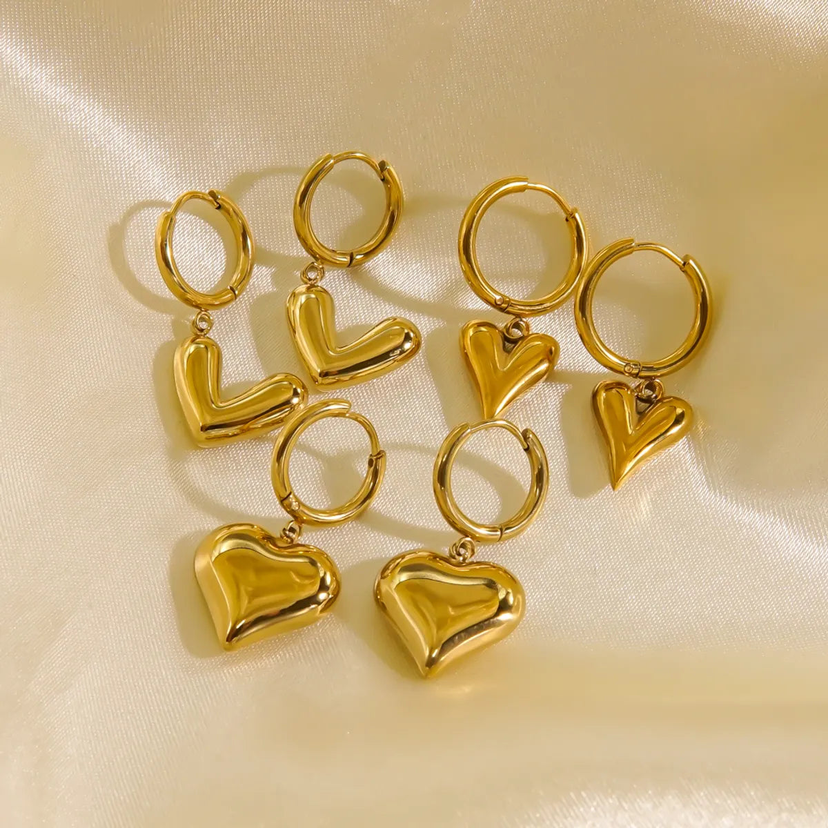 Fun charm earrings -1 Pair Elegant Simple Style Heart Shape Stainless Steel 14k Gold Plated Drop Earrings