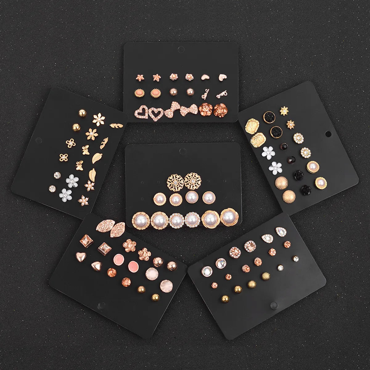 Tiered stud earrings -Retro Gold Earrings Set 9 Pairs