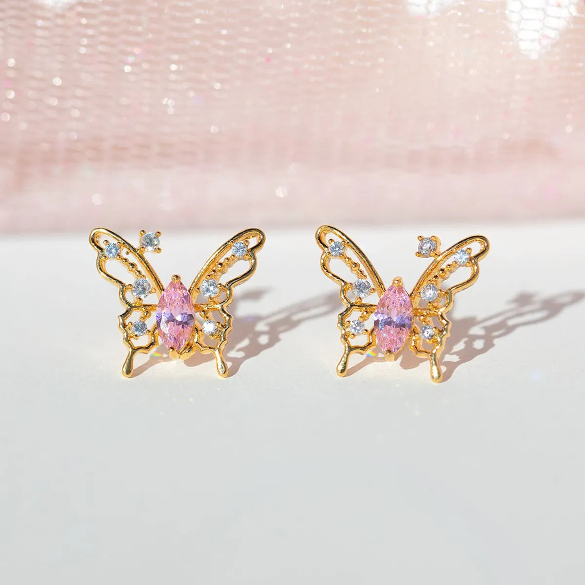 Playful acrylic earrings -Sweet Insect Butterfly Brass Artificial Rhinestones Ear Studs