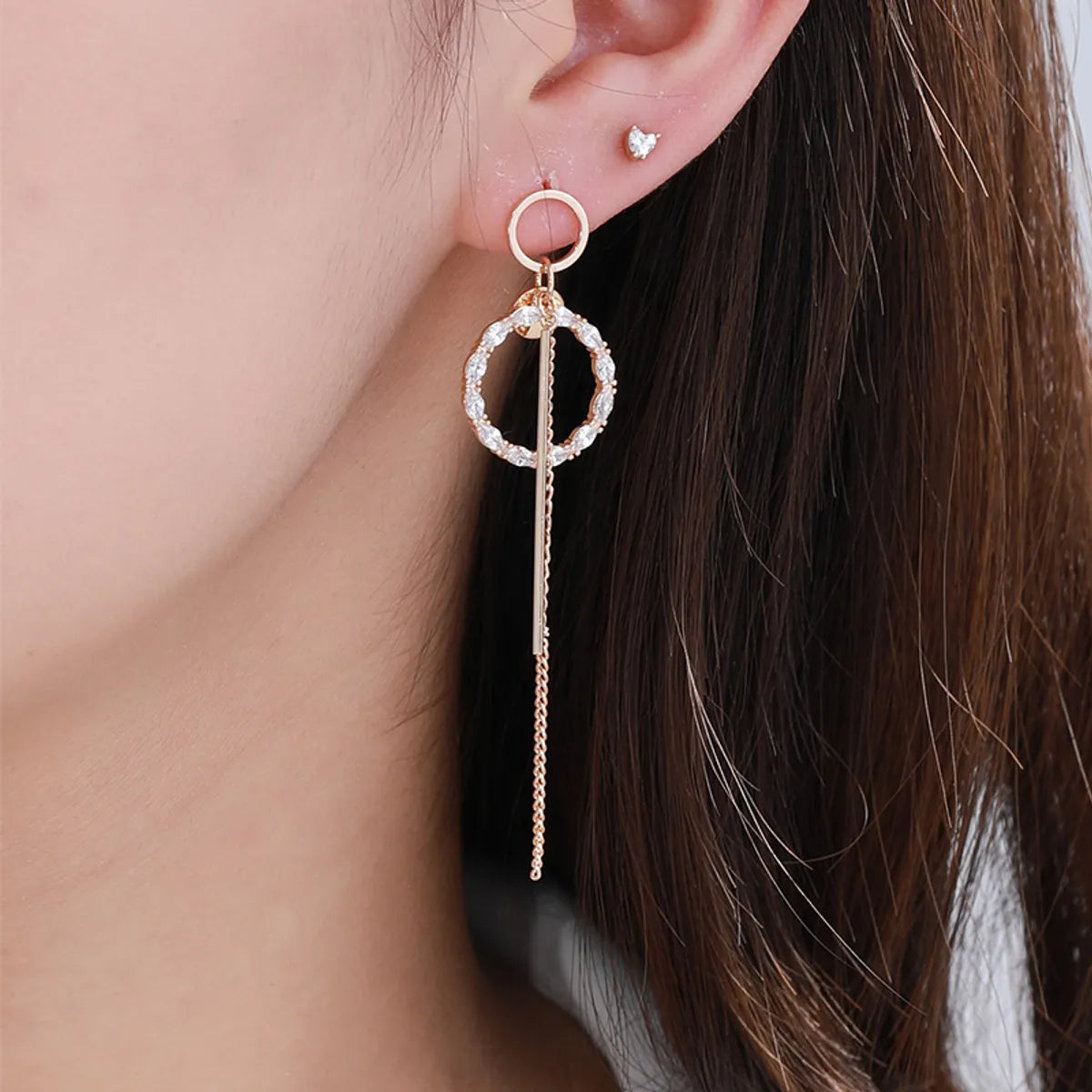 Clasp gleam earrings -1 Pair XUPING Simple Style Circle Tassel Tassel Inlay Alloy Copper Alloy Artificial Gemstones 18K Gold Plated Drop Earrings