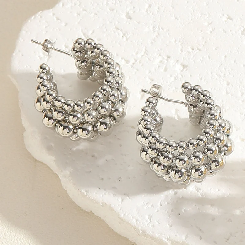 ES2327-2 Brass Bead Earrings in True White Gold