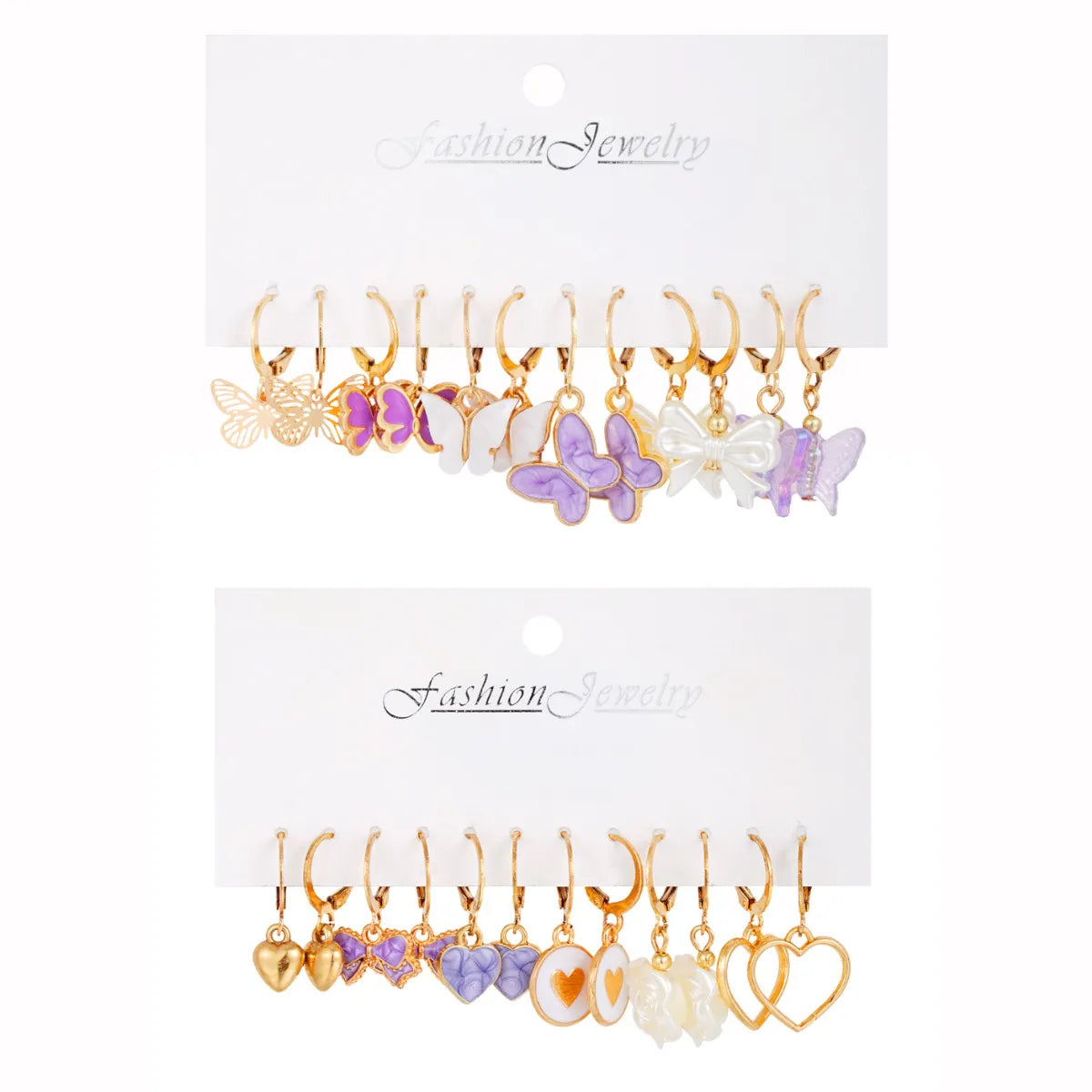 Bright white gold earrings -1 Set IG Style Cute Heart Shape Butterfly Enamel Inlay Alloy Resin Shell Drop Earrings