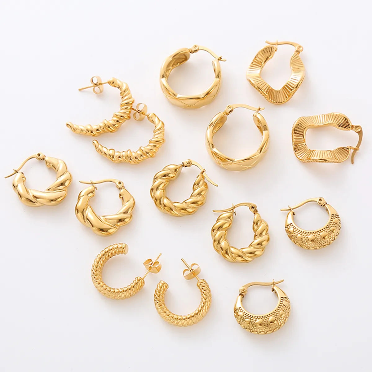 Sandy shine earrings -1 Pair Simple Style Solid Color Plating Stainless Steel 24k Gold Plated Ear Studs