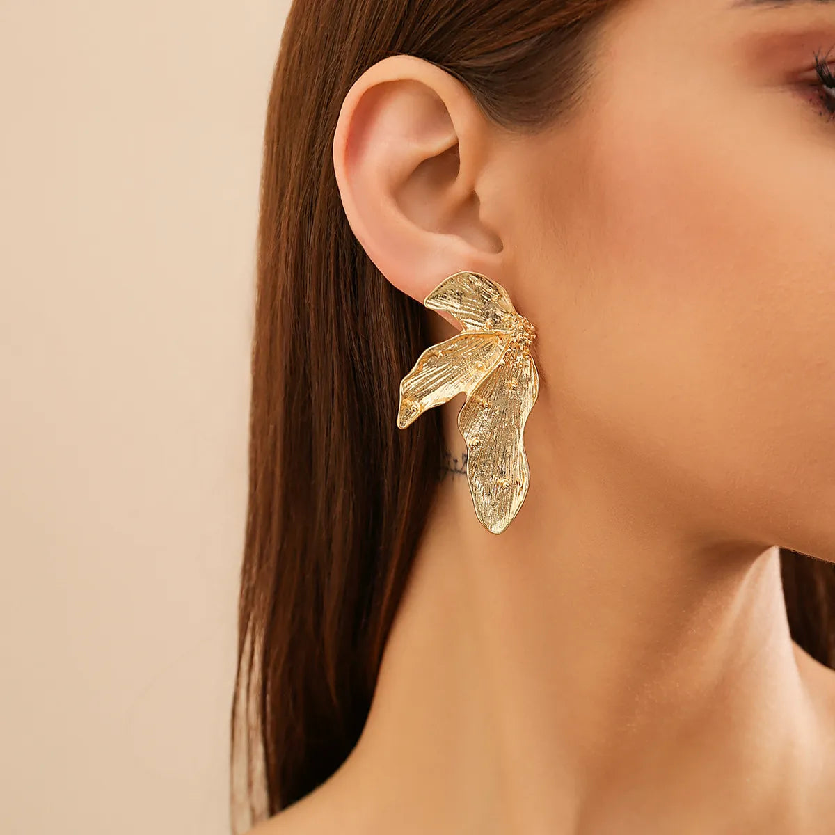 Orbit flair earrings -1 Pair Retro Simple Style Leaf Plating Alloy Ear Studs