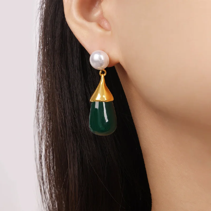 F1119-Gold Green Resin Earrings