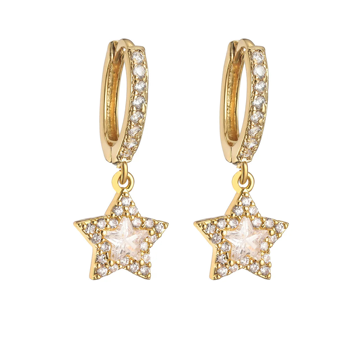 Golden White Diamond Five-Pointed Star 1 Pair