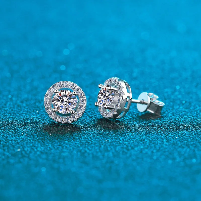 Flame shine earrings -Sterling Silver Inlay Round Moissanite Zircon Ear Studs