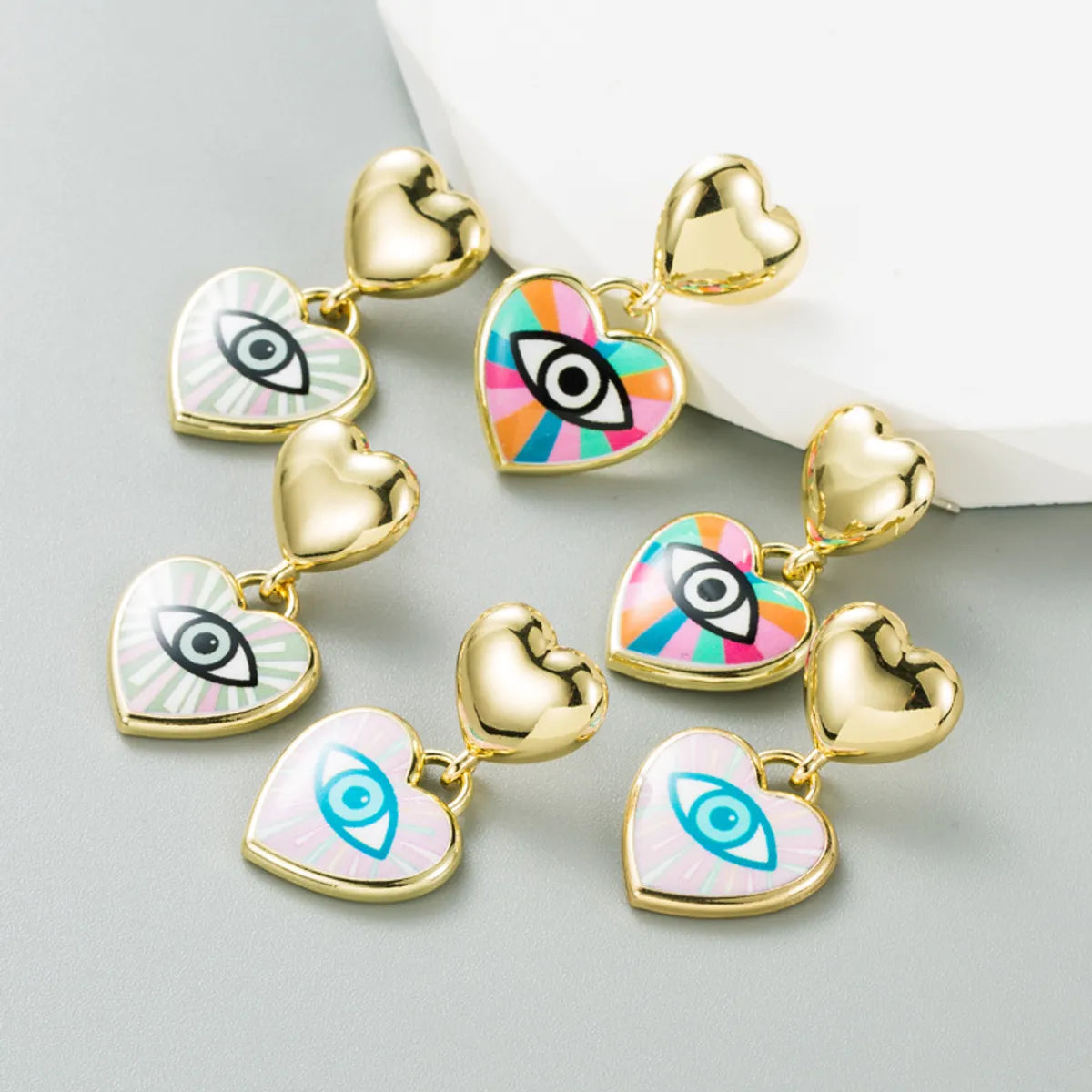 Petal charm earrings -Fashion Geometric Devil's Eye Alloy Enamel Women's Drop Earrings 1 Pair