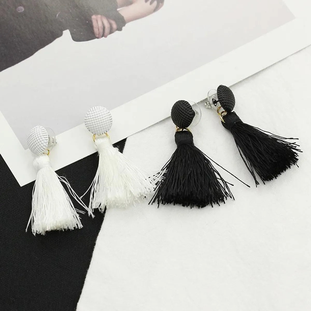 Cycle gleam earrings -New Button Black And White Tassel Earrings Nhdp145166