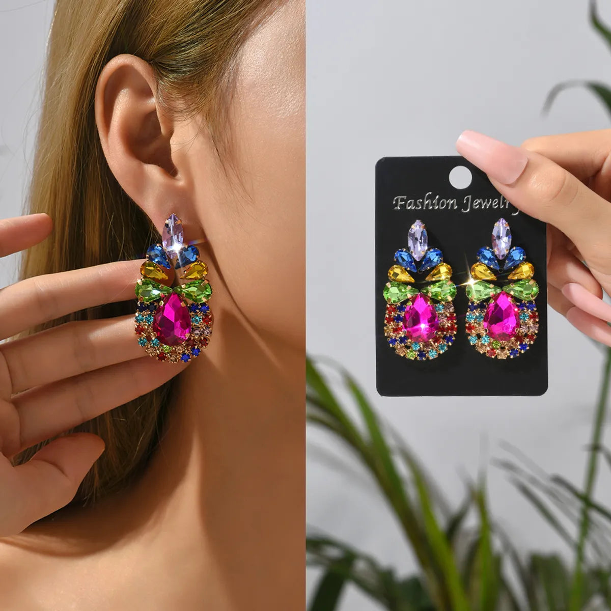 Stone flash earrings -1 Pair Lady Water Droplets Artificial Gemstones Women's Drop Earrings