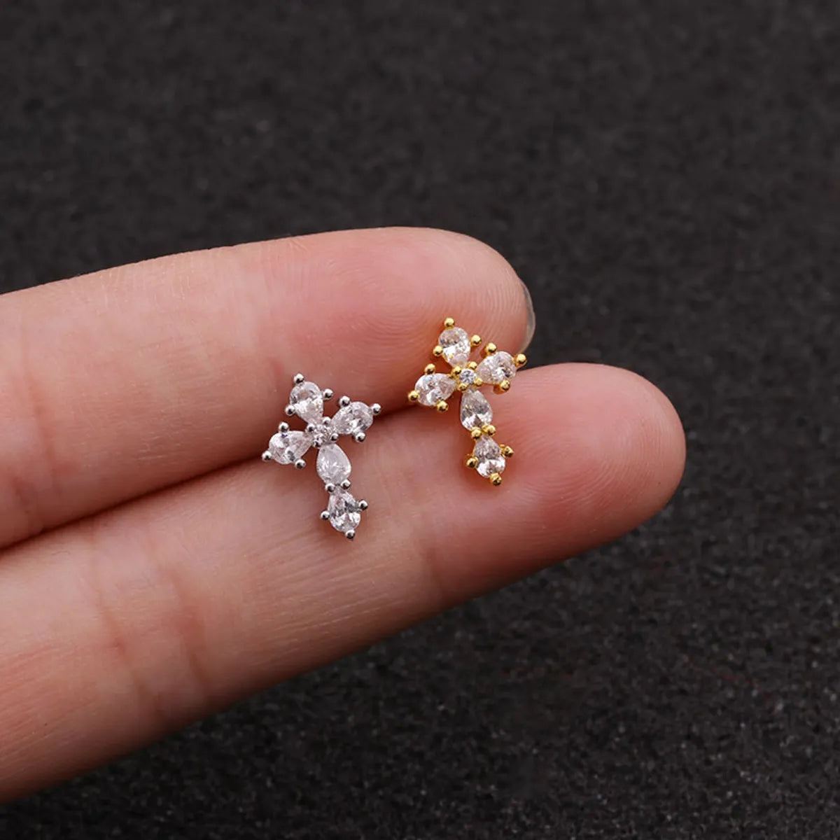 Mighty elephant earrings -Women's Fashion Cross Metal Zircon Ear Studs Inlaid Zircon Stainless Steel Earrings