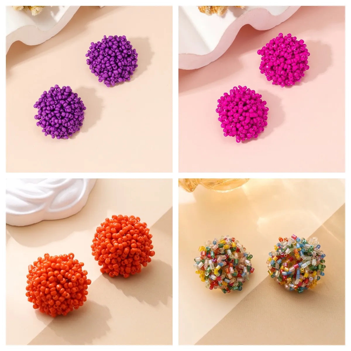 Zest sparkle earrings -1 Pair Sweet Solid Color Beaded Seed Bead Ear Studs