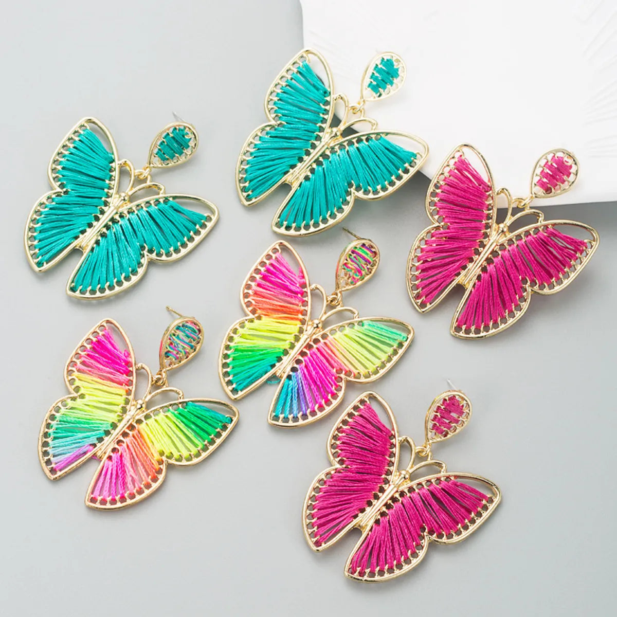 Fun charm earrings -Fashion Alloy Hand-woven Multicolor Butterfly Green Pendant Earrings