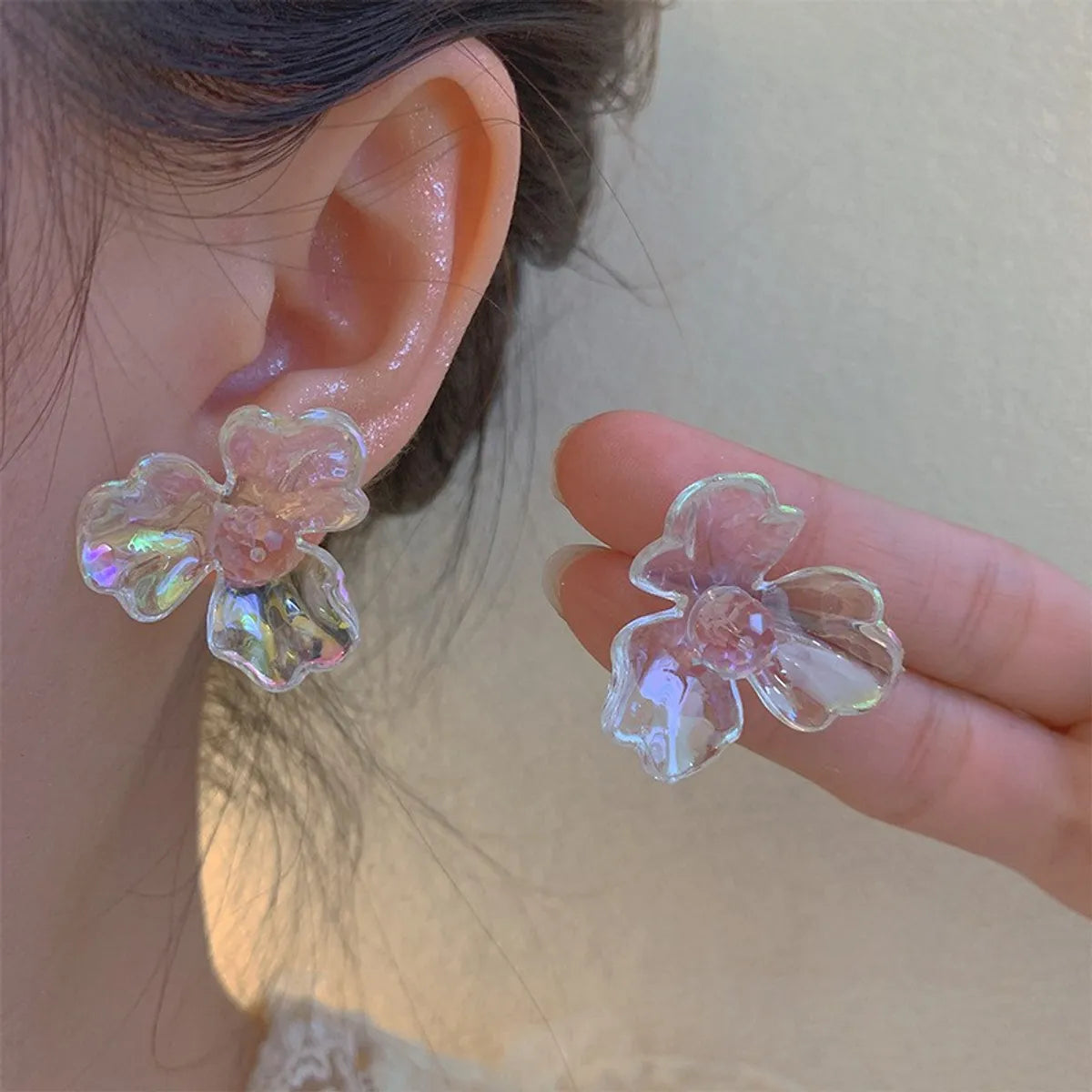 Petal bloom earrings -1 Pair Elegant Simple Style Petal Patchwork Synthetic Resin Ear Studs