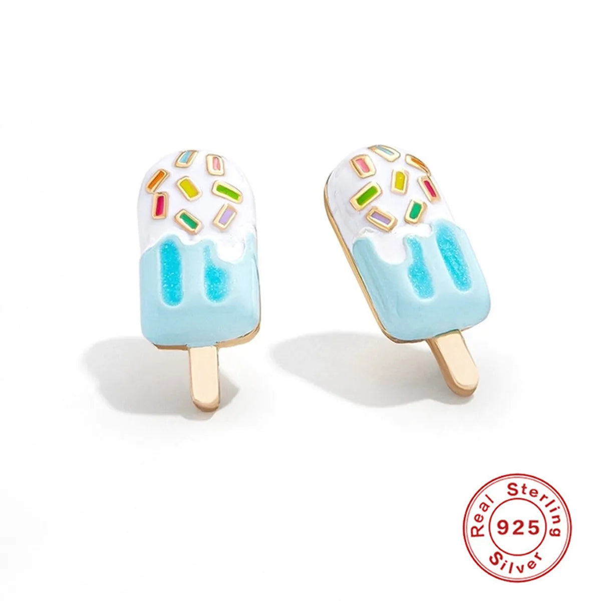 Connection glow earrings -1 Pair Simple Style Ice Cream Enamel Sterling Silver Ear Studs